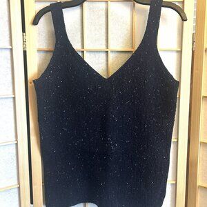 Old Navy Speckled Navy Blue V-Neck Thick Rib-Knit Sweater Tank Top Women Sz. M